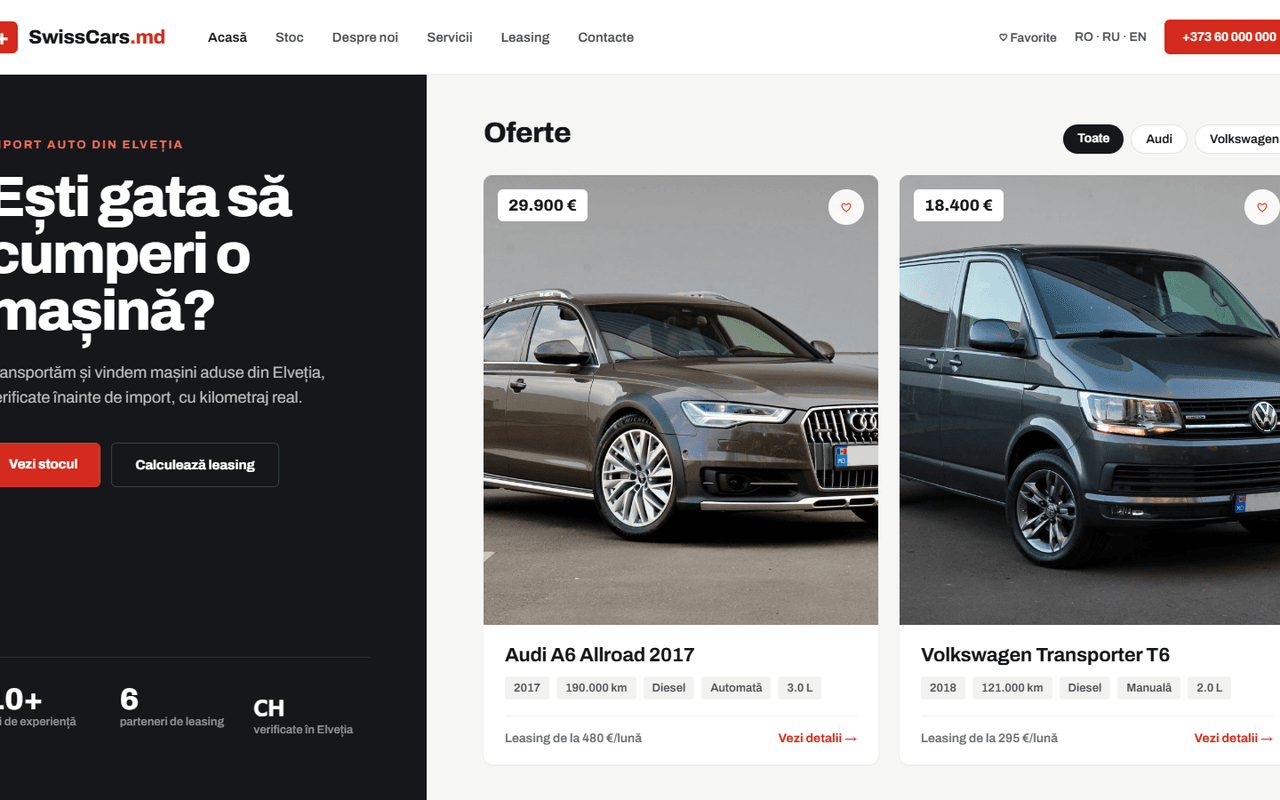 Site cu stoc auto pentru un importator din Elveția