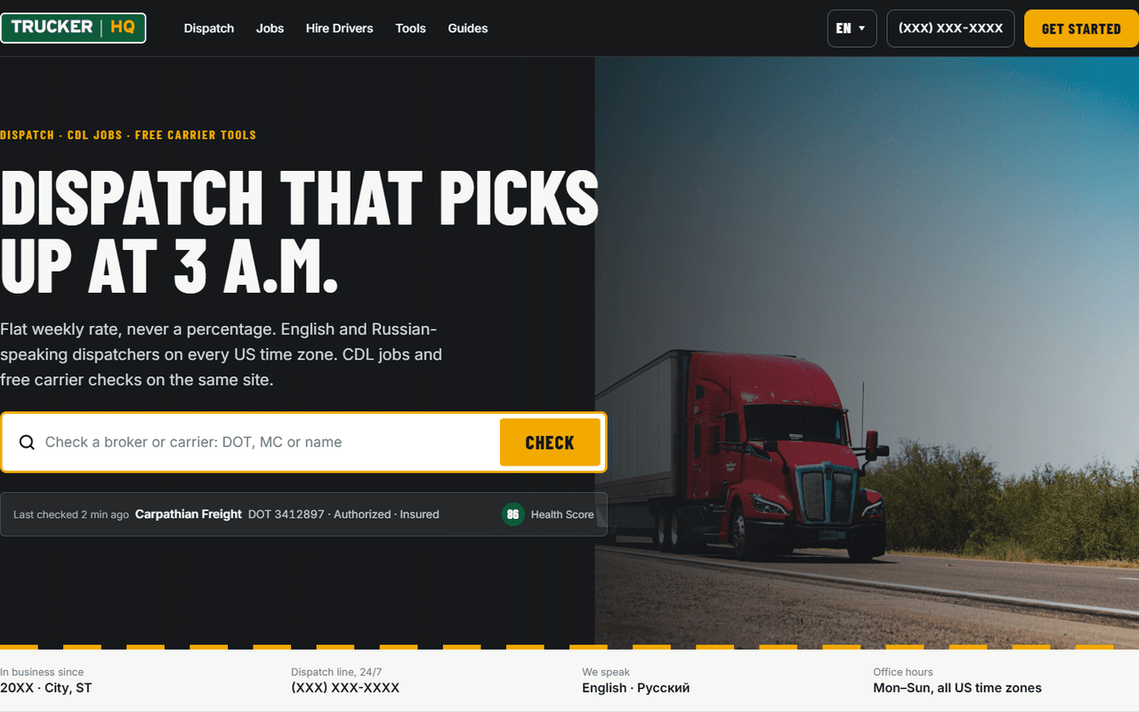 Site de dispatch, joburi CDL și unelte gratuite pentru transportatori din SUA