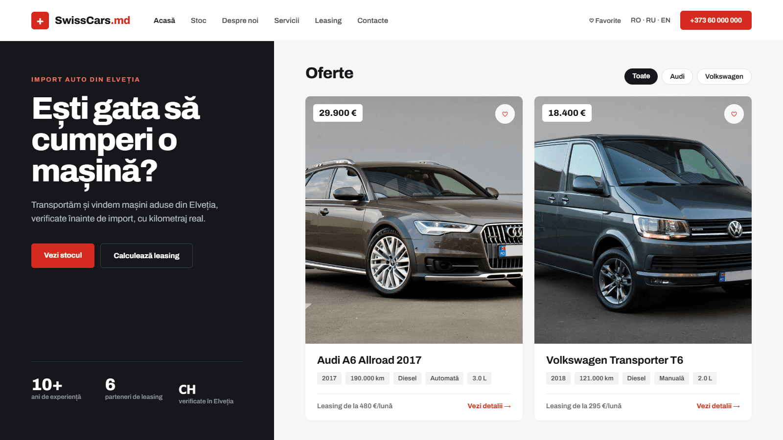 Site cu stoc auto pentru un importator din Elveția