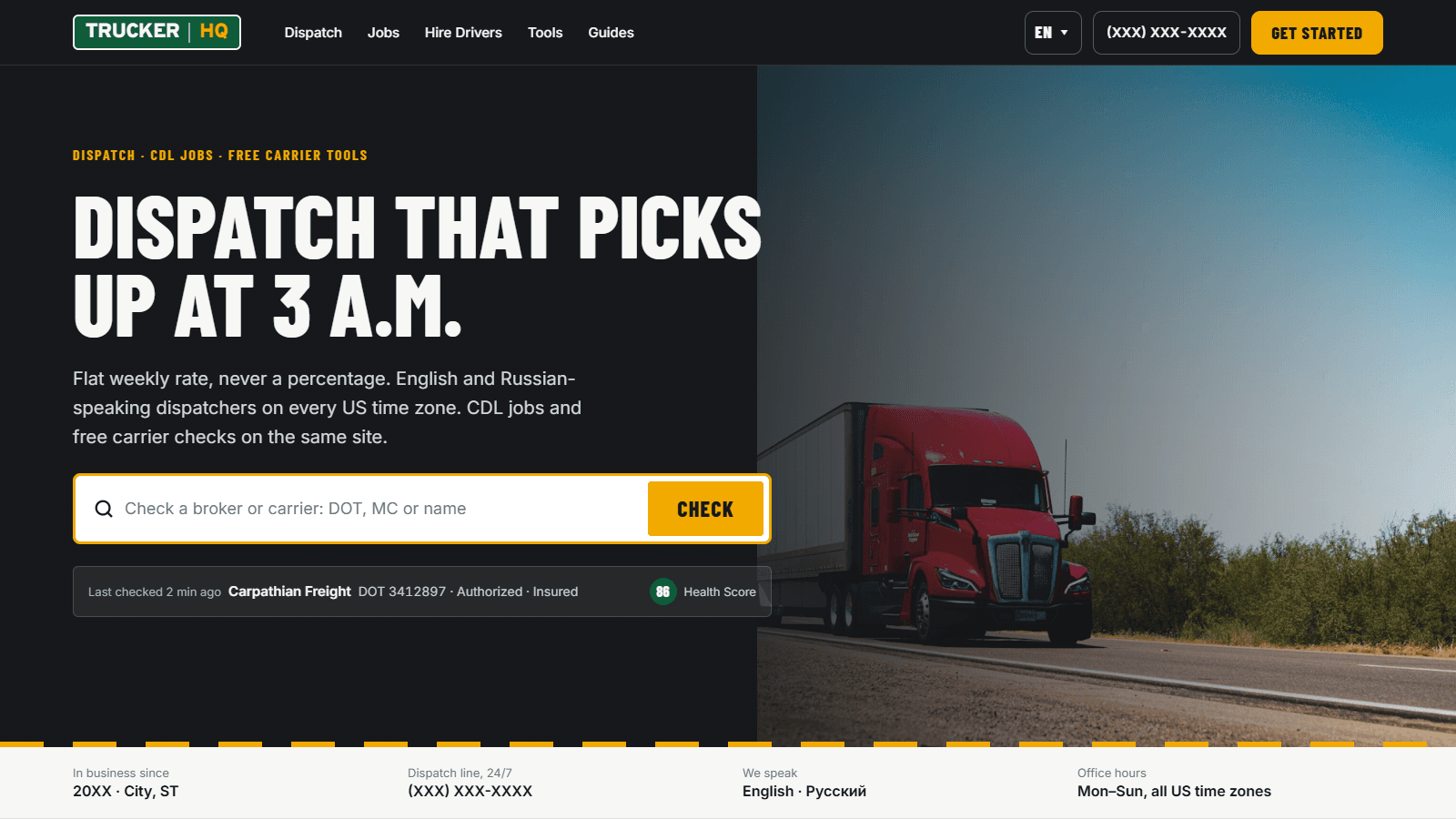 Site de dispatch, joburi CDL și unelte gratuite pentru transportatori din SUA